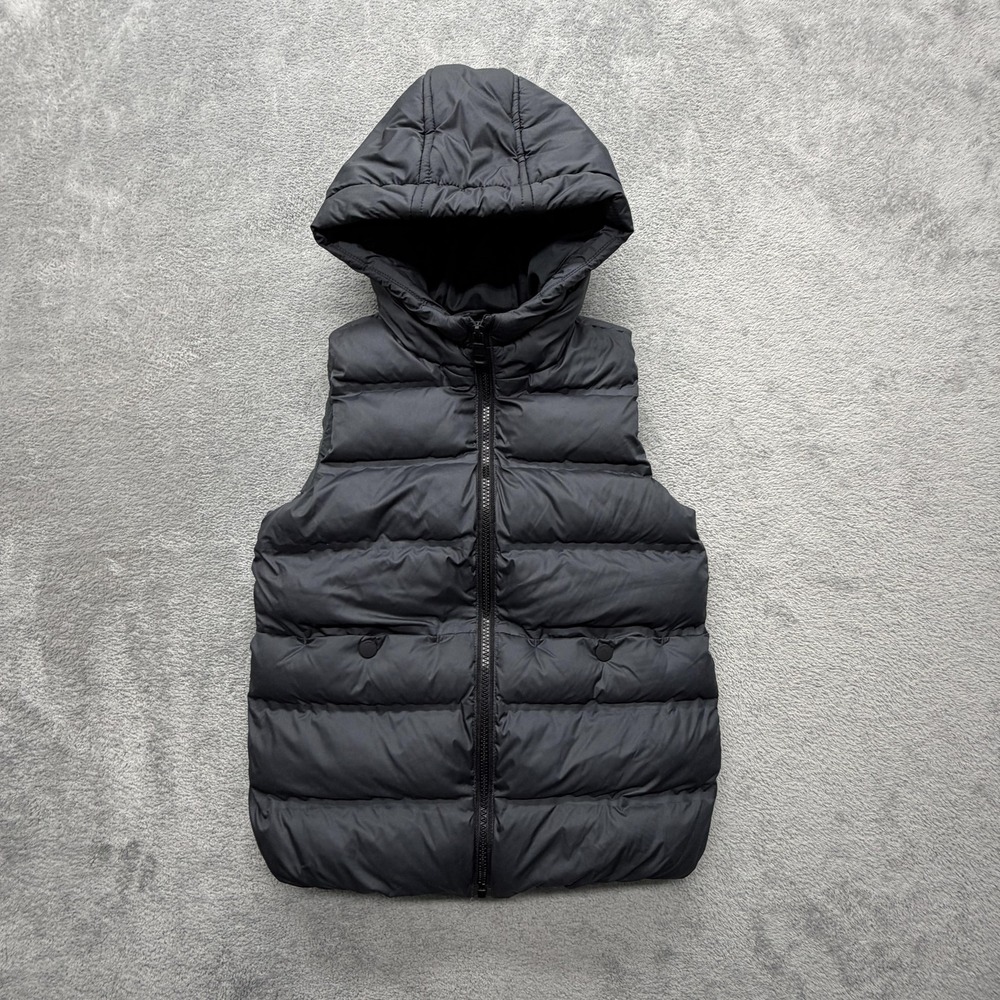 ZARA Vest Youth 6-7 Years Black Puffer Hooded Zip Polyester‎ Insulated Logo